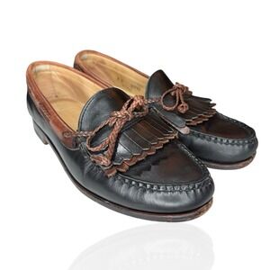 Allen Edmonds Woodstock 9D Black Brown Leather Kiltie Tassel Loafer Shoes‎ USA